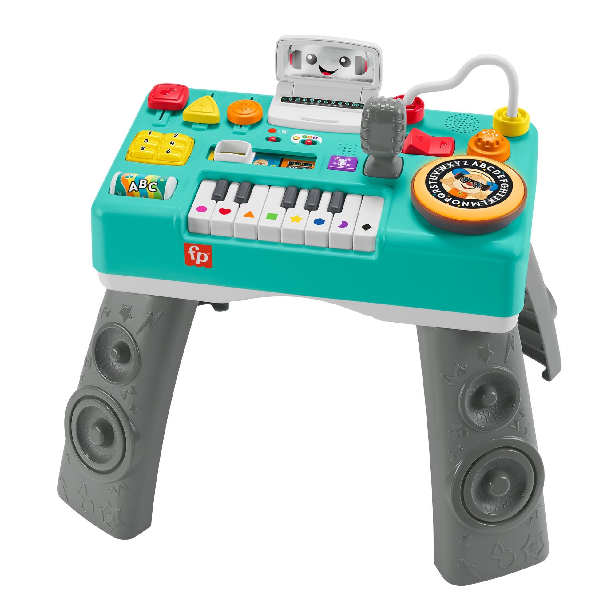Fisher-Price Consolle per DJ Gioca e Impara, tavolino con tastiera musicale, luci, suoni e canzoncine, contenuti Smart Stages,6-36 mesi, Versione Inglese+Italiano+Portoghese+Spagnolo, HXG08