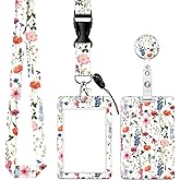 Badge Reels Retractable with Carabiner Reel Clip, ID Name Tag Work Badge Holder Belt Ferrule, Identity ID Badge Holder Cover Case for Office Work Nurse Teacher Student Gifts(Boho Flower)