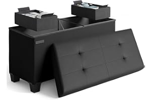 STORAGEBUD Storage Ottoman Bench with Bins, 30-in Storage Bench for Bedroom End of Bed, Folding Foot Rest Ottoman for Living Room Max 660lbs, Faux Leather Ottomans, Black