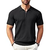 COOFANDY Men's Zipper Polo Shirts Short Sleeve Ribbed Knit Polo T Shirts Fashion Casual Golf Shirts