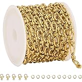 SMYHTGLIF 6.5 Feet Gold Stainless Steel Rolo Chain Bulk for Jewelry Making Oval Circle Chain Spool with Jewelry Making Supplies Findings