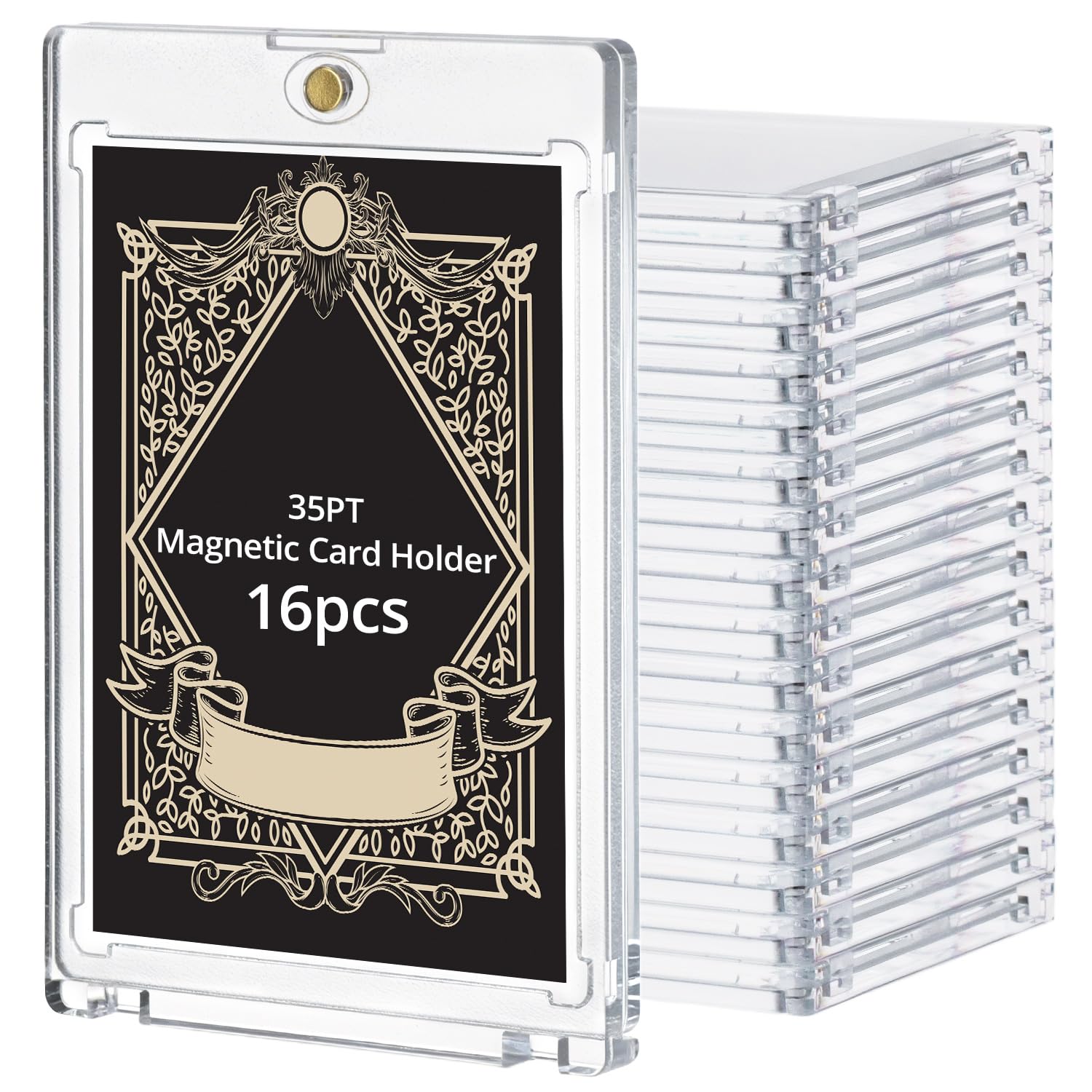 QWORK® 16Pcs Magnetic Trading Card Holder, 35PT Magnetic Card Holders, Acrylic Card Protector with UV Protection, for Standard Cards, Sports Cards, Game Cards