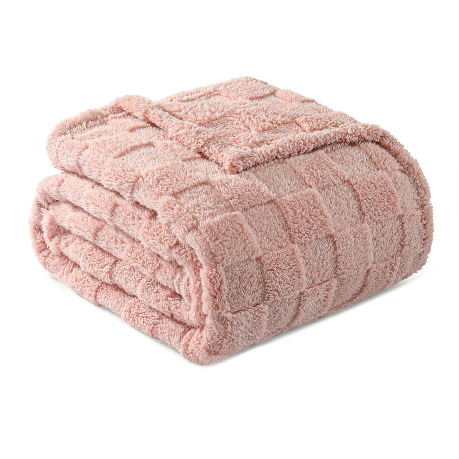Exclusivo Mezcla Fleece Throw Blanket for Couch,Super Soft and Warm Lightweight Checkered Pattern Blankets for All Seasons, 127x152 CM, Pink