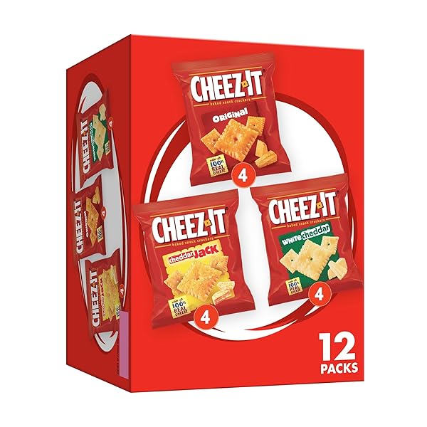 CHEEZ-IT CHEESE CRACKERS, BAKED SNACK CRACKERS, LUNCH SNACKS, VARIETY PACK, 12.1OZ BOX (12 PACKS)