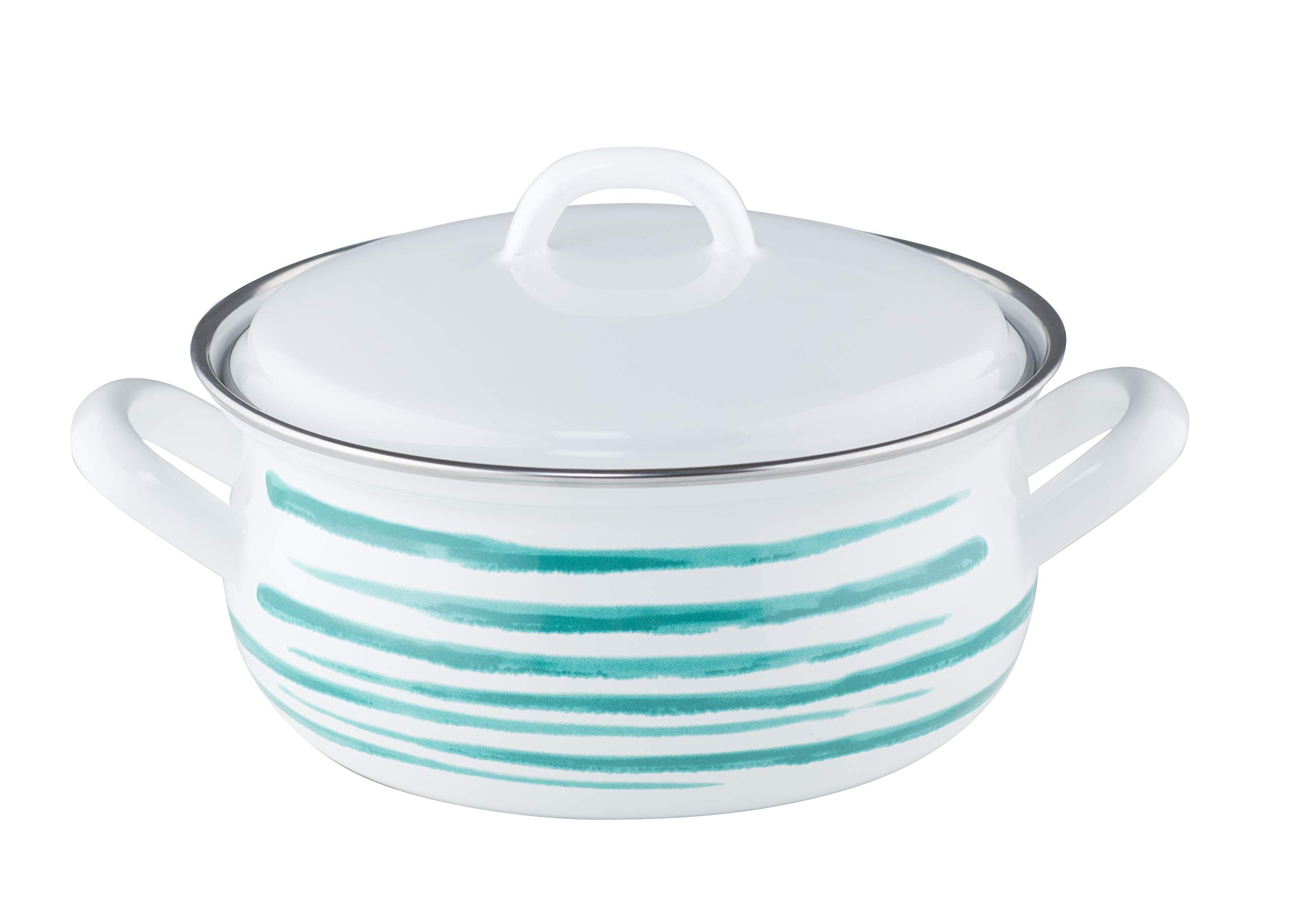 Riess, Country 0170-048 Saucepan with Lid, Special Decoration, Green Flamed, 18 cm, 1.5 Litre Capacity, White, Enamel, Stewing Pan
