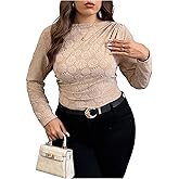 SHENHE Women's Plus Size Ruched Top Off Shoulder Long Sleeve Dressy Floral Fitted Going Out Tops