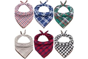 Remifa Dog Bandanas - 6PCS Birthday Gift Washable Green Black Blue Red Square Plaid Printing Christmas Dog Bib Double Reversible Kerchief Scarf Adjustable Accessories for Small to Large Dog Puppy Cat