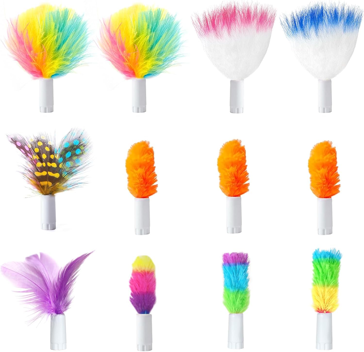 GoldenSun 12Pcs Interchangeable Attachments Cat Feather Toys Replaceable Feathers and Fluffy Toy Accessories