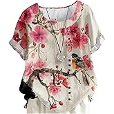 MARSVOVO Short Sleeve Blouse for Women Fashion Print Decorative Buttons Casual Outdoor Plus Size Tunic Tops