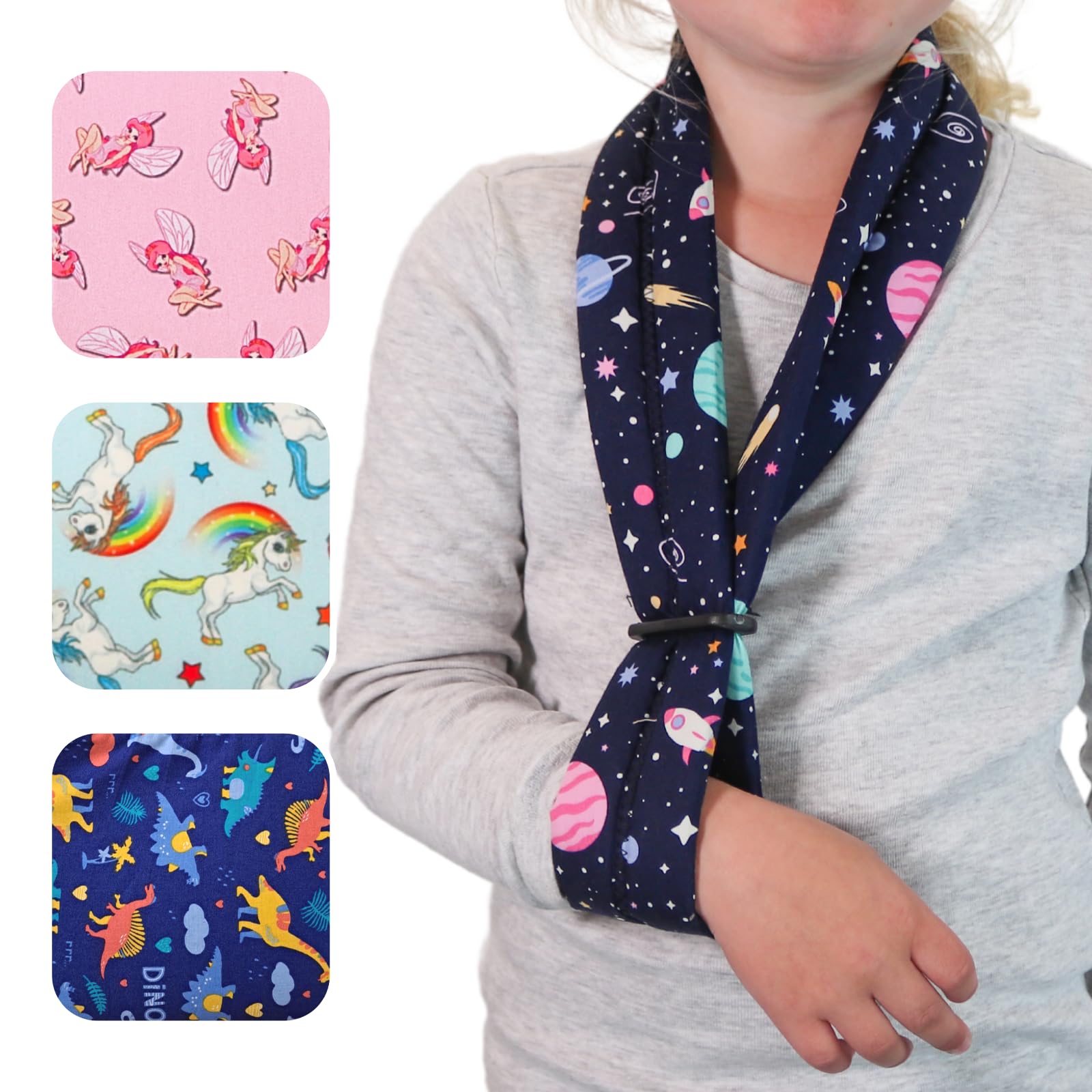 Solace Bracing Children's Padded Sling (5 Fun Designs) - British Made & NHS Supplied Kids Collar & Cuff Sling - #1 Arm, Collarbone, Wrist, Shoulder & Elbow Support for Fractures & Injuries - Space