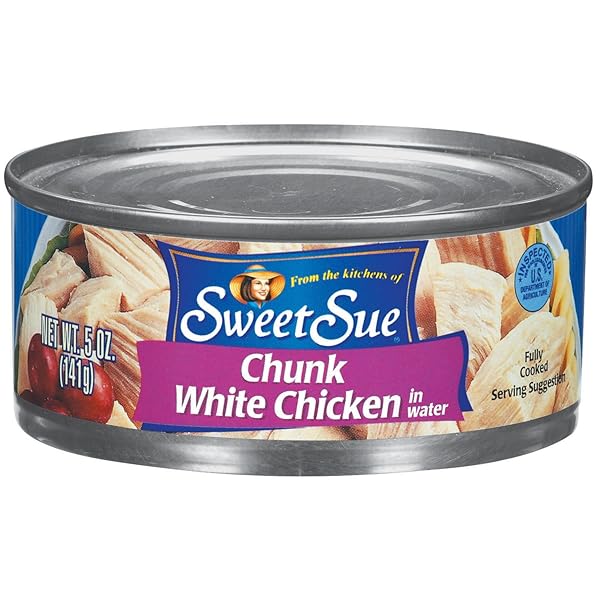 SWEET SUE CHUNK WHITE CHICKEN IN WATER, 5 OZ CAN (PACK OF 1) – 11G PROTEIN PER SERVING – GLUTEN FREE, KETO FRIENDLY – GREAT FOR SNACK, LUNCH OR DINNER RECIPES