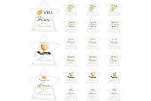 PINEHAVEN 24 Pcs 2.4Inch Employee Appreciation Awards Gifts Bulk,Small Acrylic Trophies,Star Shape Mini Thank You Plaque Gifts for Recognition Adults Students Classroom Office Graduation Decorations(6 Styles)