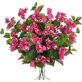 Hollyone 2Pcs Bougainvillea Artificial Flowers Bouquets Rose Red Fake Flower Silk Flowers with Long Stem Floral Arrangements Faux Bougainvillea Plant for DIY Wedding Party Centerpieces Home Decor