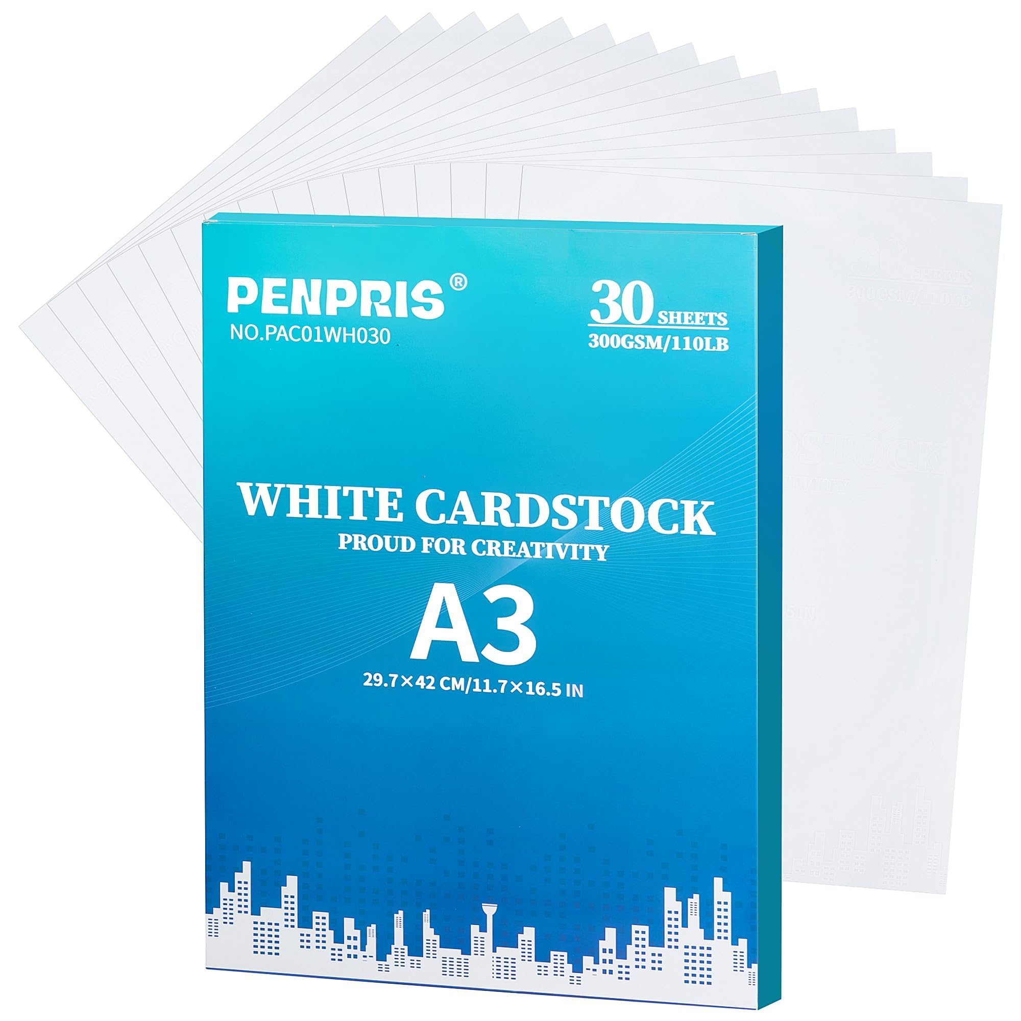 300gsm White Cardstock - 30 Sheets A3 Cardboard Paper Cover Card Stock Heavyweight Paper Thick Paper for DIY Card Making,Invitations,Postcards,Business Cards PAC01WH030