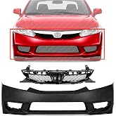 AUTOS PARTS PLUS Front Bumper Cover + Grille Primed Shell and Insert Plastic Direct Replacement Compatible With 2009-2011 Honda Civic HO1000266 HO1200198 04711SNAA90ZZ 71121SNAA50
