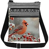 XiaoGalaee Northern Cardinal Red Bird in Snow Women Adjustable Strap Crossbody Bag Red Berries with Cardinal Messenger Bag Daily Use Zipper Purse Unique Birthday Gift for Sister or Friend