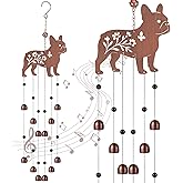 Cinnvoice 24 Inch Metal Wind Chimes Decor for Outside Garden Birthday Gift for Women Men Bronze Windchimes Pet Memorial Gift with 12 Bell for Patio Yard Lawn Housewarming Front Yard(French Bulldog)
