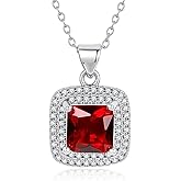 LOLITTA Red Square Crystal Pendant Necklace For Women,18k White Gold Plated 18+2 Inch Extenders Chain,Dainty Jewelry Rose Gifts Set,Valentine's Day Birthday Mother's Gifts For Women Mom Her Girlfriend Wife