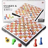 Magnetic Folding Snakes & Ladders Game Set 11.8 inch Portable Family Fun Board Game for All Ages-in Storage(Large Size 30x30c