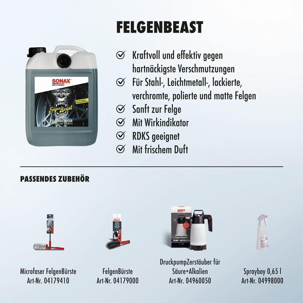 SONAX FelgenBeast (5 Liter) Felgenreiniger für alle polierten, verchromten und matten Stahl- & Leichtmetallfelgen | Art-Nr. 04335000 3