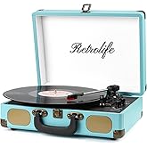 Record Player with Speakers 3-Speed Bluetooth Suitcase Portable Vinyl Record Player Belt-Driven RCA Line Out AUX in Headphone