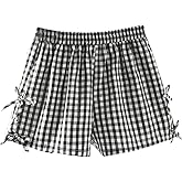 BEAUDRM Girl's Plaid Mini Shorts Gingham Bowknot Elastic Waist Wide Leg Summer Shorts