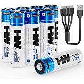 HW Double A Lithium Batteries Rechargeable 8-Pack, 1.5V 3600mWh USB-C | Fast USB-C charging, 1000-cycle life and built-in protection; value pack for controllers, keyboards, mice, remotes and toys.