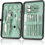 OWill 18pcs Manicure Set with PU Leather Case Green Nail Clipper Kit