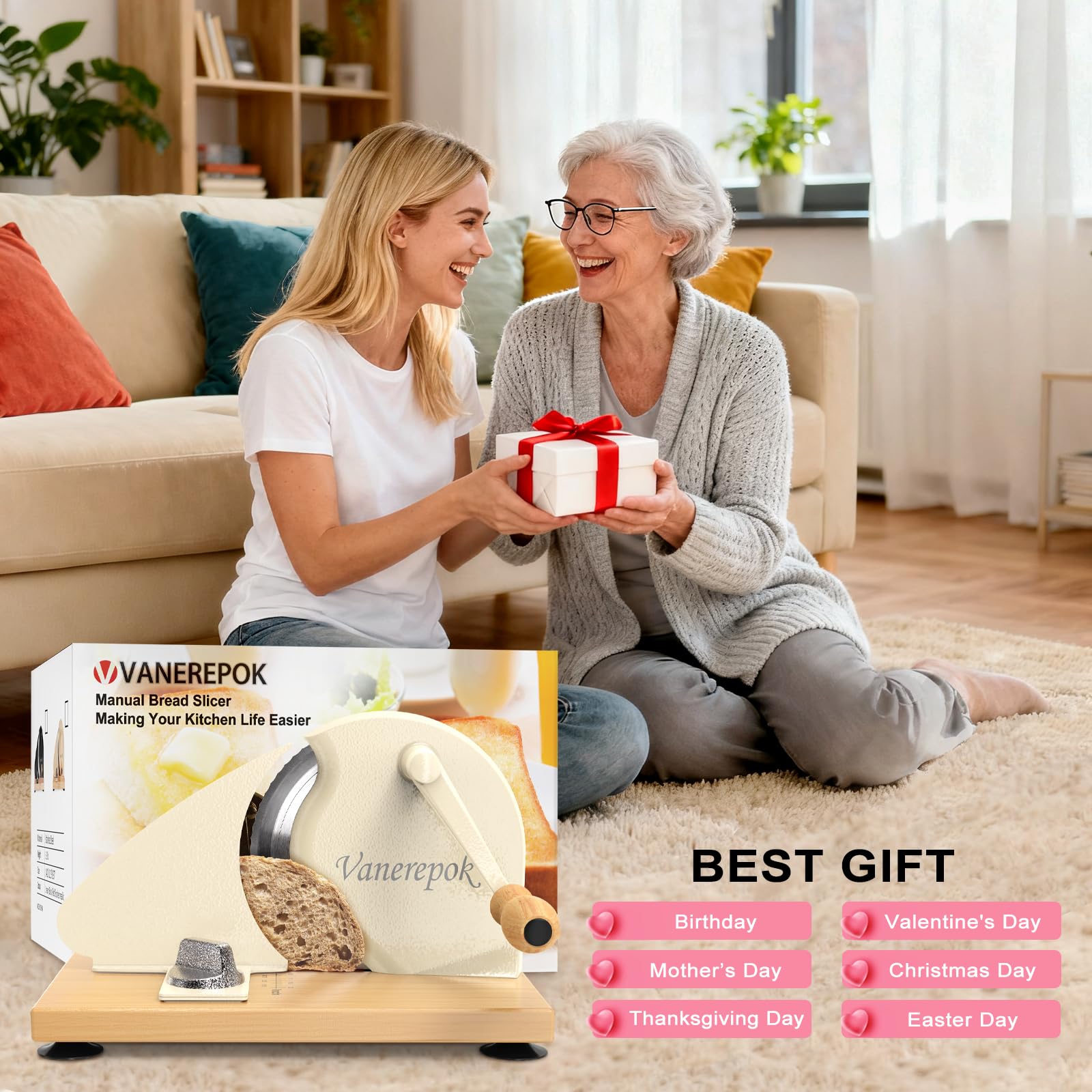 vanerepok Manual Bread Slicer for Homemade Sourdough Bread Versatile Hand Crank Bread Slicer for Sourdough Crusty Bread Etc Stainless Steel Slicers Adjustable Width for Homemade & Commercial Use