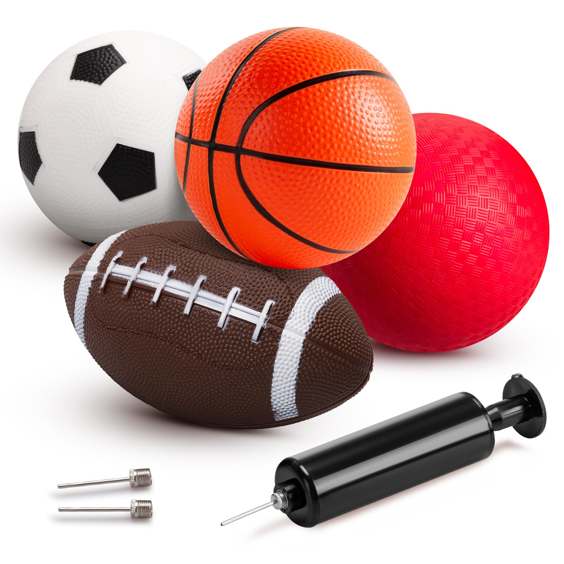 INPODAK 4 Balls for Toddlers 1-3, 5 Inches PVC Football, Mini Basketball, Small Playground Ball, Rugby Ball for Kids, Garden Game Dodgeball Set for 1 2 3 Years old