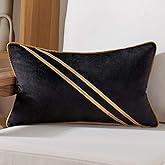 Avigers 12 x 20 Inch Black Gold Leather Striped Lines Velvet Cushion Case Luxury Modern Throw Pillow Cover Decorative Pillow for Couch Living Room Bedroom Car