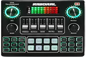 RIWORAL Bluetooth Audio Mixer Live Sound Card Audio Interface with DJ Mixer Effects and Voice Changer Podcast Production Studio Equipment, Prefect for Streaming/Podcasting/Gaming