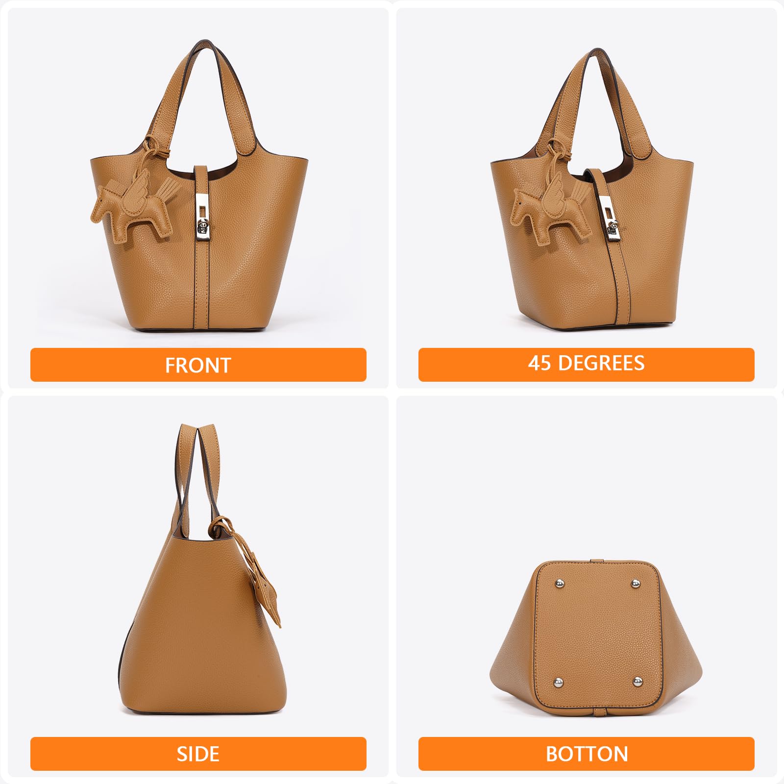 Kadynow Tote Bag for Women Vegan Leather Bucket Purse for Women Top Handle Handbag Shoulder Bag with Detachable Small Purse