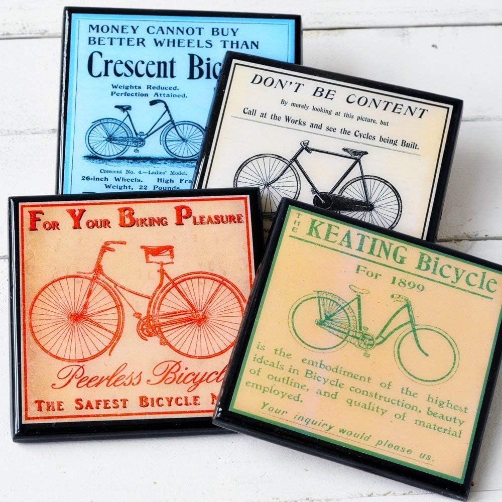 Vintage Bicycle Graphic Drink Coasters Set of Four