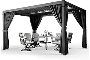 HAPPATIO Louvered Pergola 10x13 Outdoor Pergola, Metal Pergola with Adjustable Rainproof Roof, Patio Pergola with Curtains and Mosquito Nets, Aluminum Pergola for Patio, Backyard, Deck