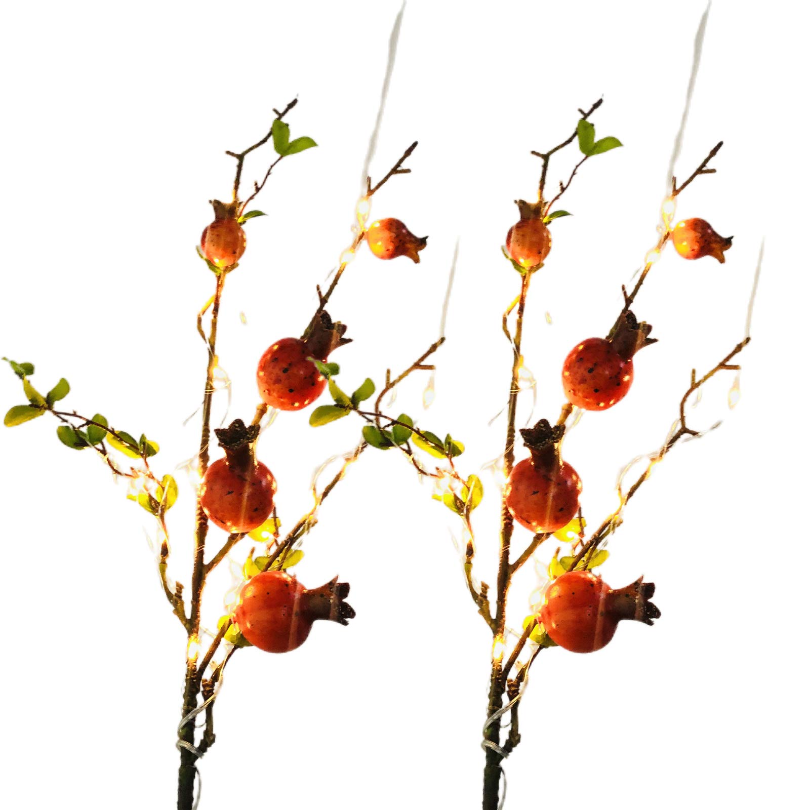 2 Pack Orange Pomegranate Berries LED Twig Lights Lighted Artificial Tree Branch Lights for Home Shop Windows Vase Table Room Wedding Christmas (LED Pomegranate Orange)