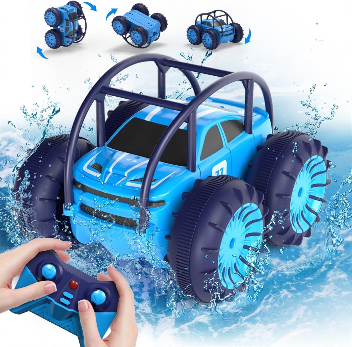MaxTronic Direct Charging Remote Control Car for Kids, Amphibious RC Cars Toy 2.4G 360° Flips Rotation 15KM/H 4WD All Terrain Stunt Car with Ajustable LED for Boys Girls 3-12 Years Old