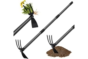 Lilyvane Hoe Garden Tool,45 Inch Long Garden Hoe and Cultivator, Garden Hand Tiller with Long Handle,Heavy Duty Garden Tools Hoe Cultivator for Gardening,Weeding, Tilling,Lossening Soil,Planting
