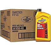 Pennzoil High Mileage 10W-40 Motor Oil, 1 Quart (6 Pack)