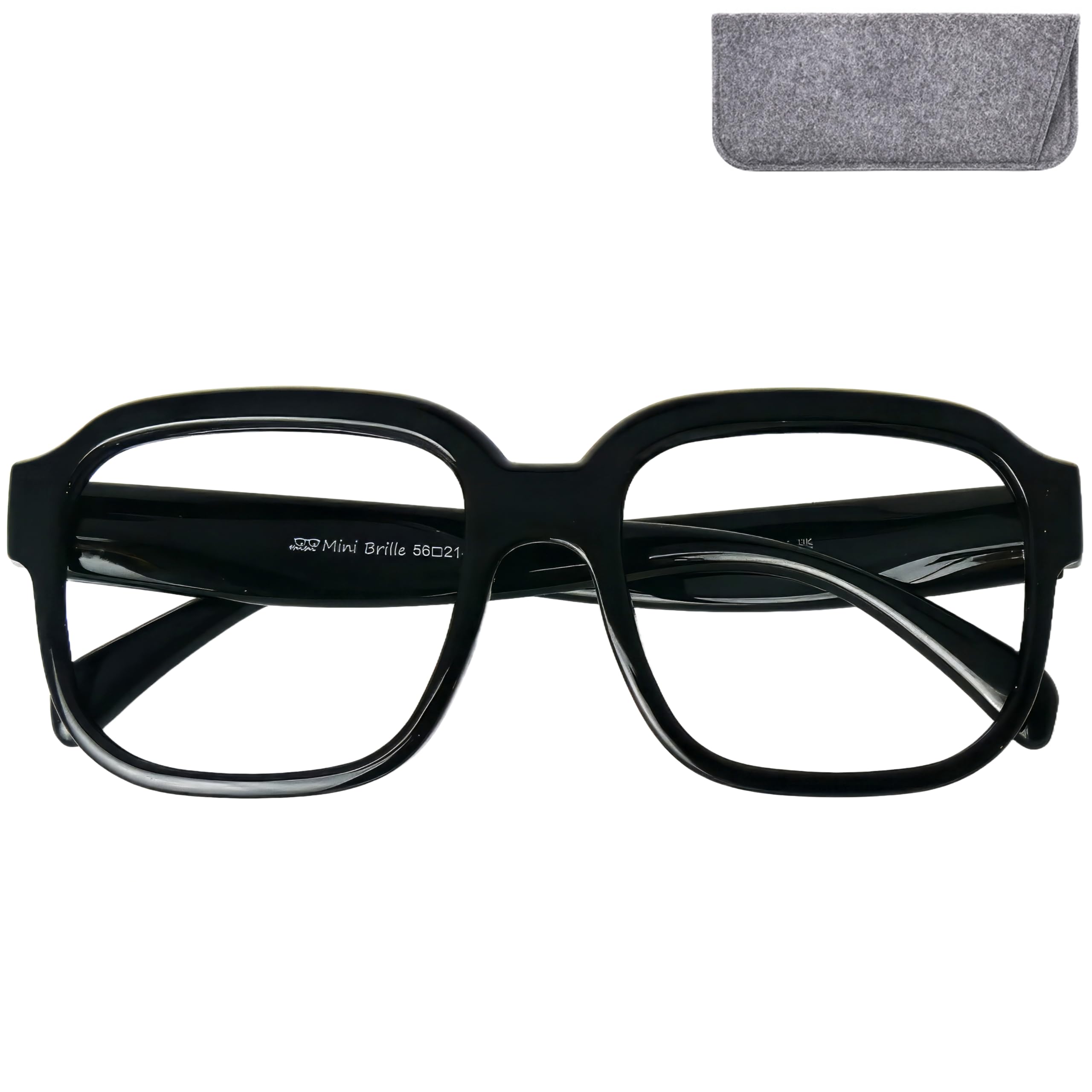 Mini Brille - Modern Computer Glasses Women with Thick Frame (Black) and Large XL Square Scratch-Resistant Lenses, Case included, Blue Light Blocking Glasses Oversize + 2.00 Magnification