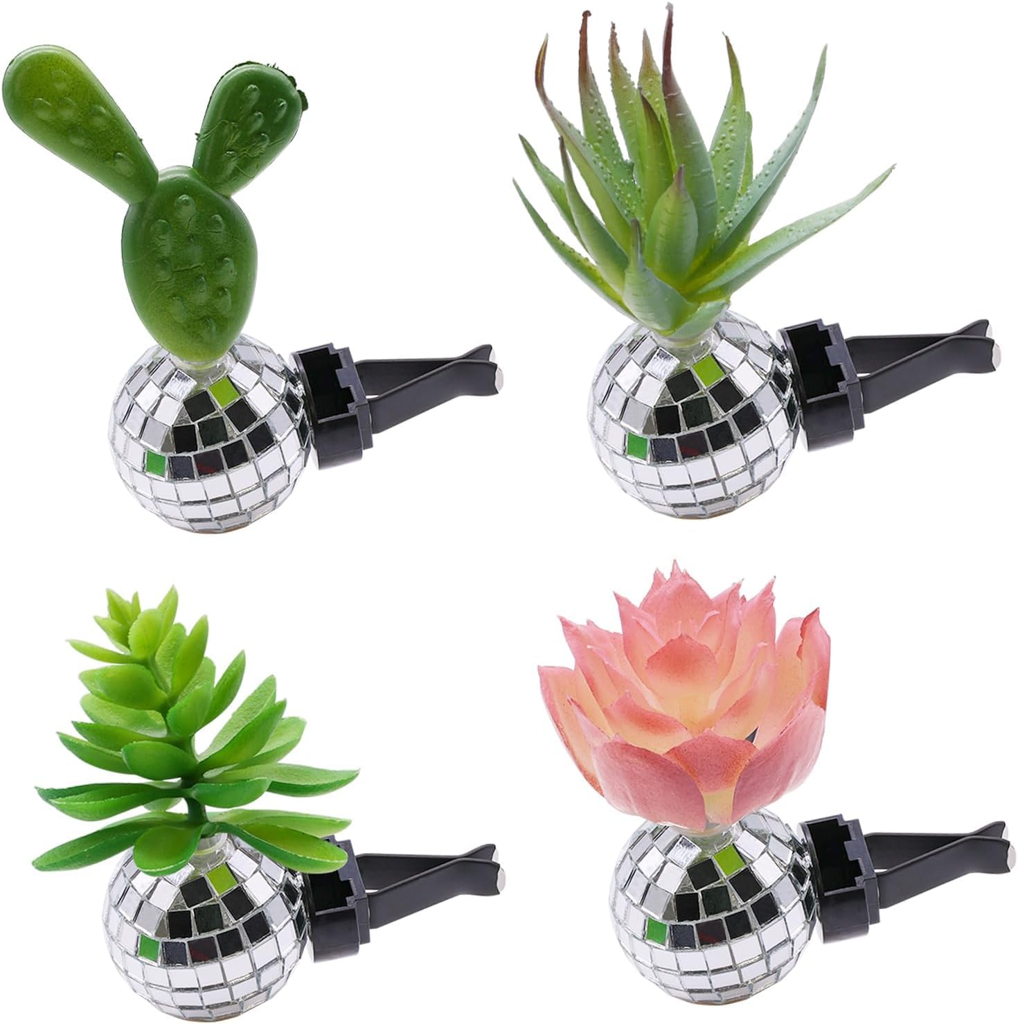 Photo 1 of Kohlrabi 4 Pcs Upgraded Car Succulent Air Fresheners Clips, Disco Ball Car Accessory Interior Decor for Men Women Teens