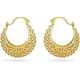 Filigree Gold Hoop Earrings Vintage Small Earrings for Women