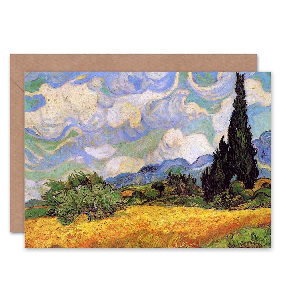 Wee Blue Coo Vincent Van Gogh Wheat Field With Cypresses 1889 Sealed Greeting Card Plus Envelope Blank inside
