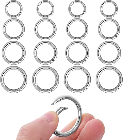 Yolev 16Pcs Trigger Round Carabiner Clips Silver O Ring Keyrings Buckles