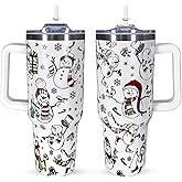 CHOKOMETRY 40 oz Christmas Tumbler With Handle Lid and Straw,5D Snowman Print Stainless Steel Insulated Travel Mug Xmas Coffee Cup Gifts for Men Women