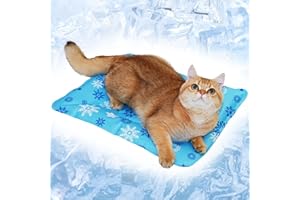 MeowAroma Cooling Mat for Dogs and Cats, Foldable Gel Cooling Mat with Ice Crystal Powder, Blanket Water Injection Cool Pet Pad for Cat Indoor Outdoor Summer Use, 15.7" X19.6"