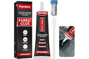 Yeardera Fabric Glue, Permanent, Clear, Washable Adhesive for Clothing, Patches, Leather, Cotton, Denim, Polyester, Flannel, and All Fabrics (Fabric Glue 25ml)
