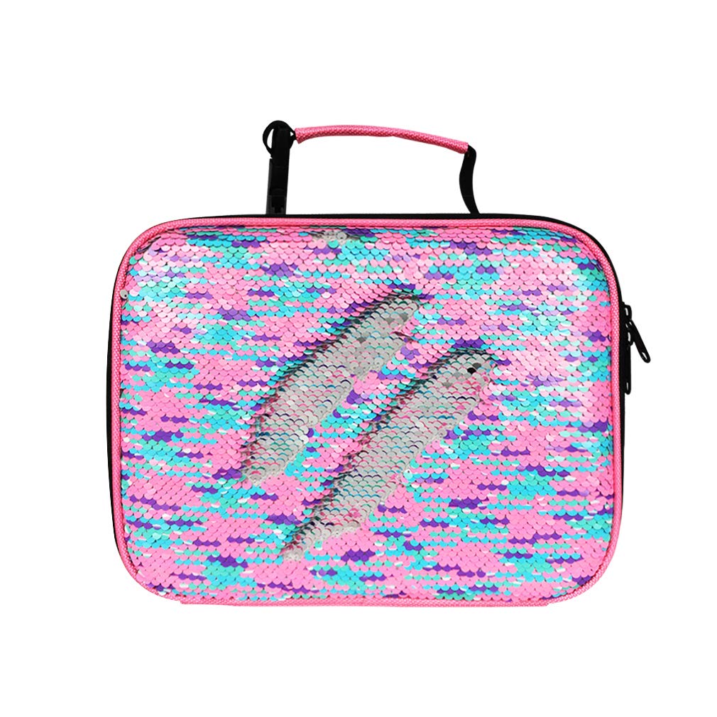 Sequin Lunch Boxes For Girls Insulated Reusable Lunch Bag for Kids (RainbowPink)