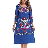 YZXDORWJ Women Embroidered Mexican Present Lace Sleeves Party Floral Traditional Bridesmaid Dress.