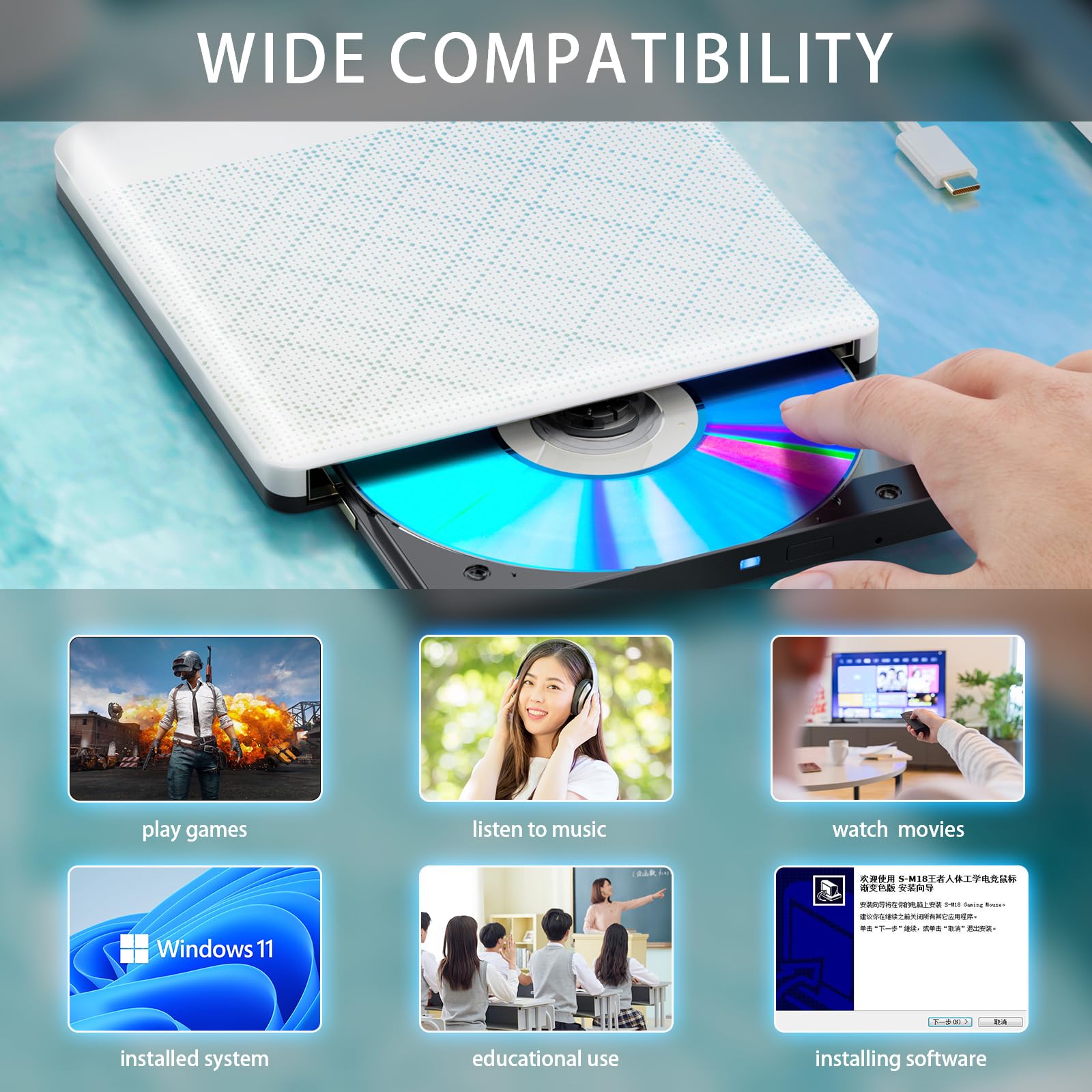 Dainty External CD/DVD Drive for Laptop Portable CD/DVD Burner USB 3.0 Optical Disk Drive for for Laptop Mac, DVD Player for PC Compatible with Windows /10/8/7 Linux OS